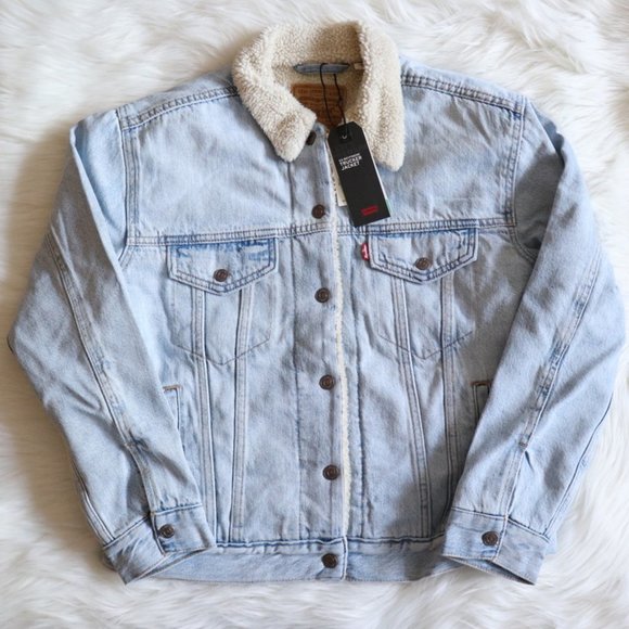 Levi's Ex Boyfriend Trucker Sherpa Jacket Sz S - Picture 3 of 8